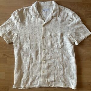 ZARA WHITE TEXTURED SHORT SLEEVE BUTTON DOWN NWOT